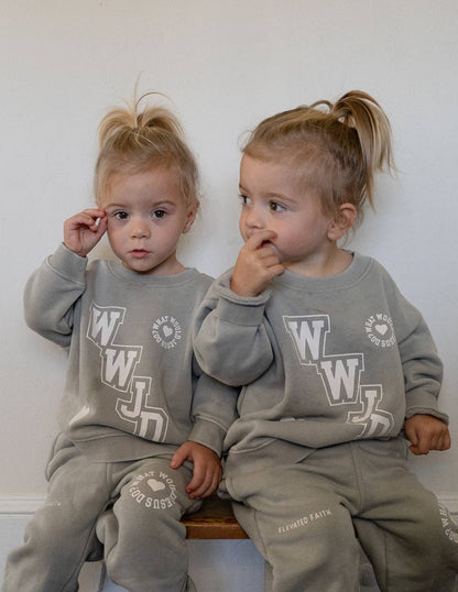 WWJD Varsity Kids Crewneck: 6Y