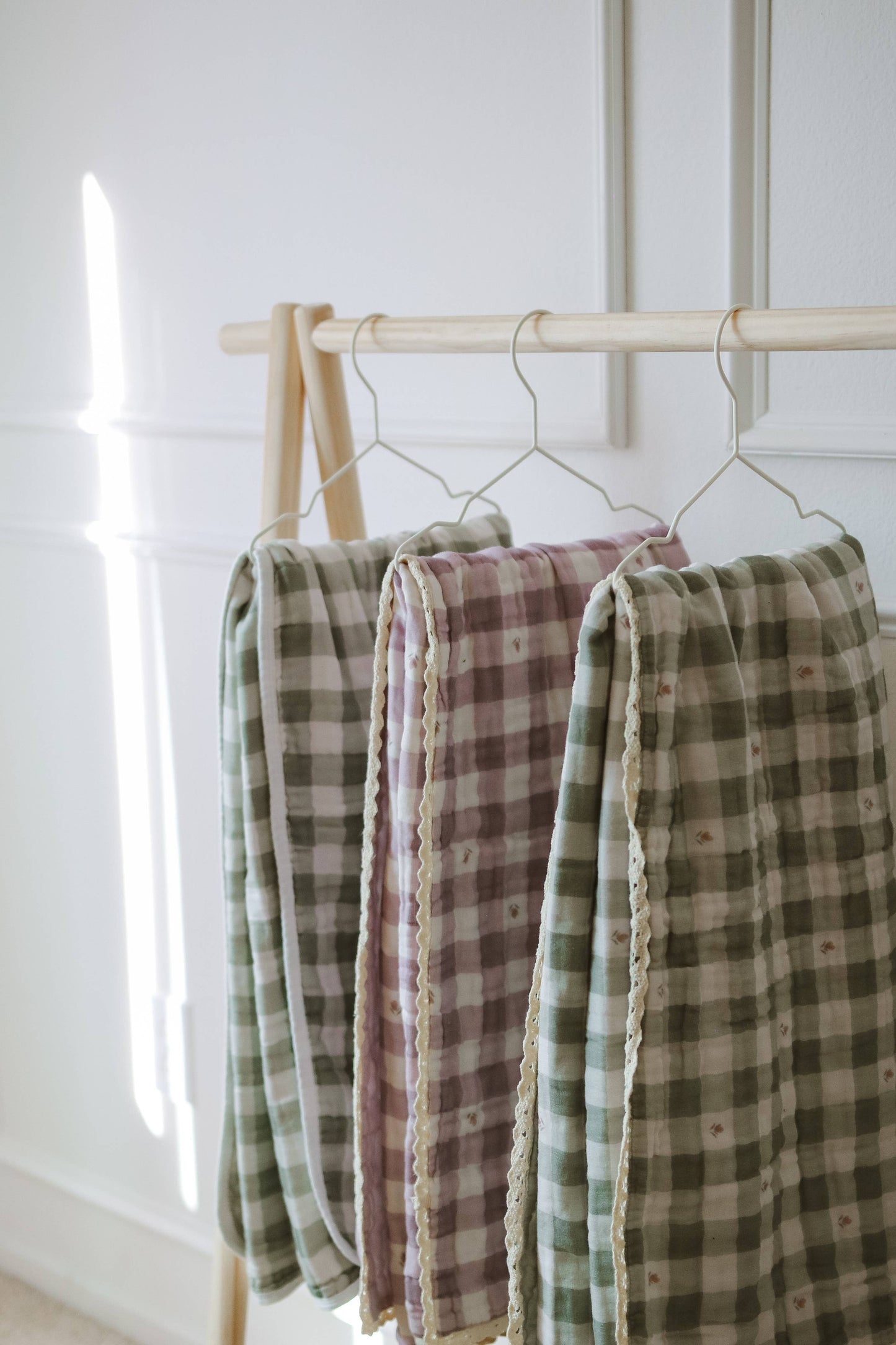Evergreen Gingham QUILTED 6 Layer Gauze Blanket
