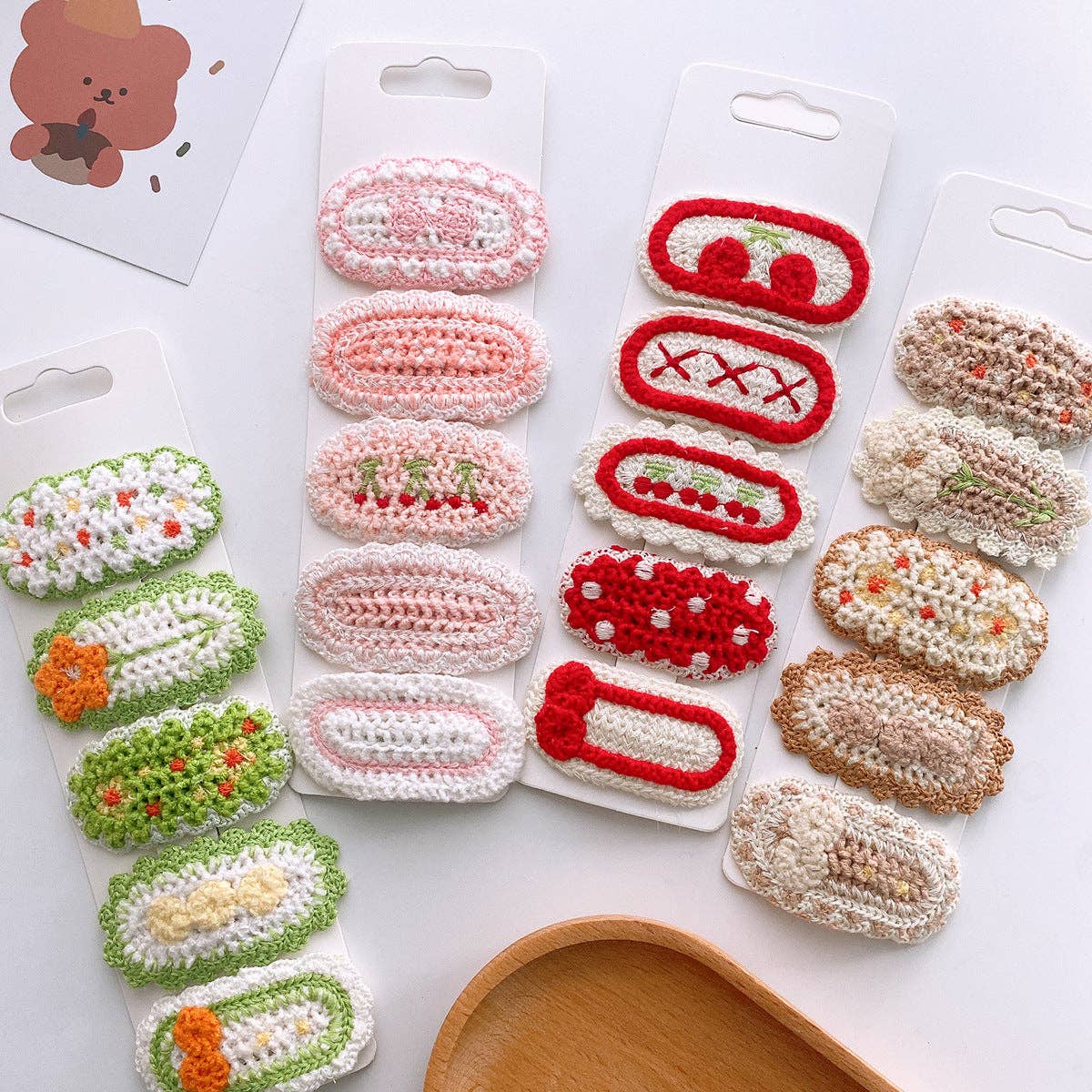 Five Cute Flower Knit Hair Clips for Girls: 5-Brown Set