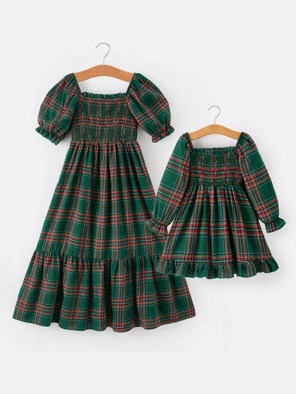 Christmas Green Plaid Mommy and Me Matching Dress