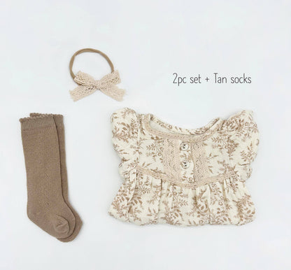 Elodie Long Sleeve Romper Set: 2pc Set (romper+Bow)