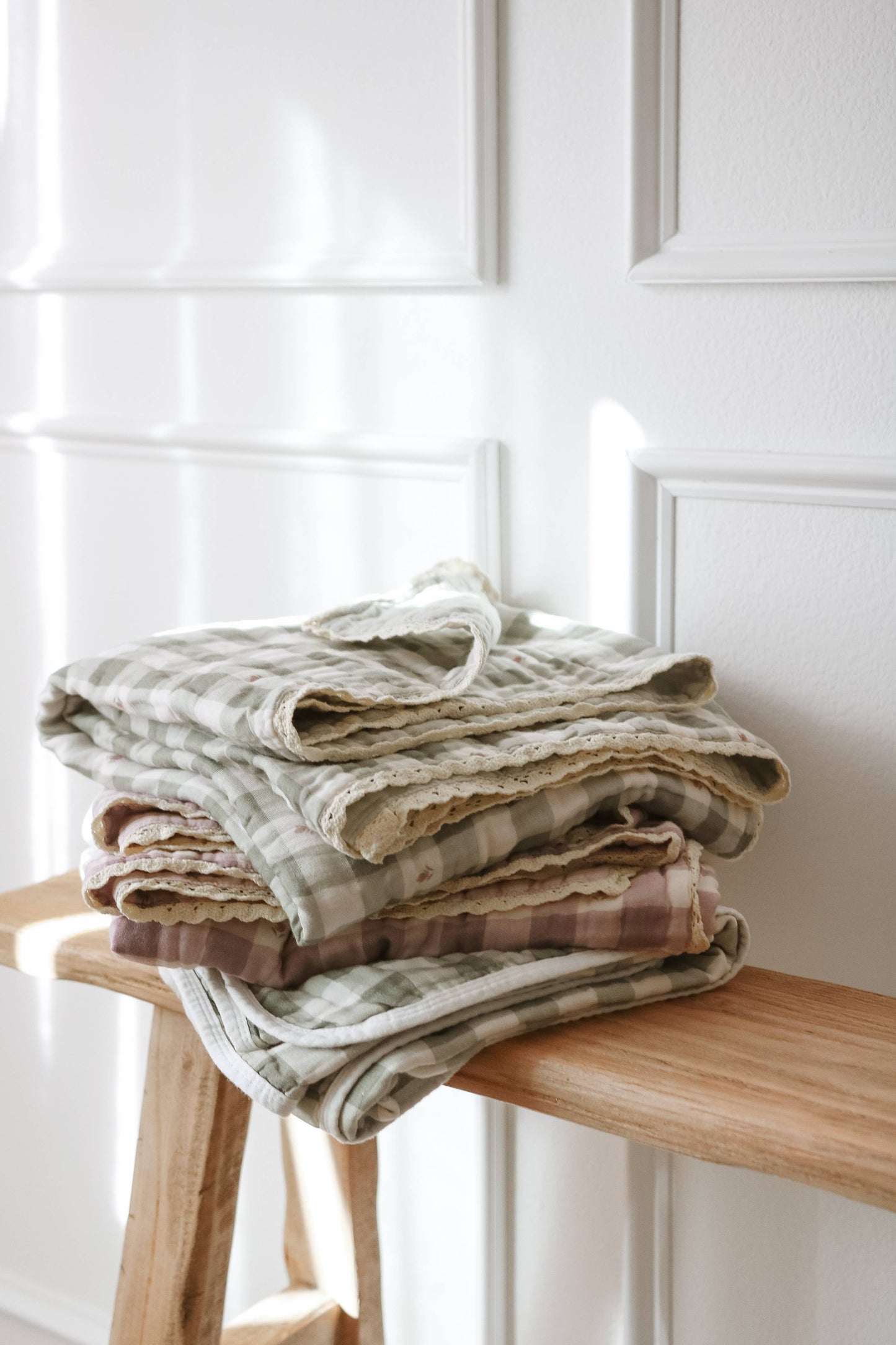 Evergreen Gingham QUILTED 6 Layer Gauze Blanket