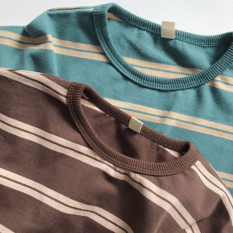 Striped Long Sleeve T-Shirt for Kids Casual Soft Cotton Tee: Brown