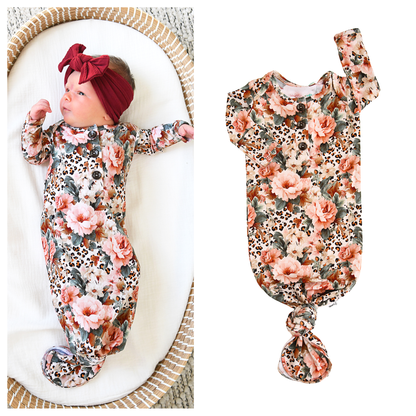 Laura GOWN Bamboo Floral Baby Newborn Coming Home Outfit: Gown Only