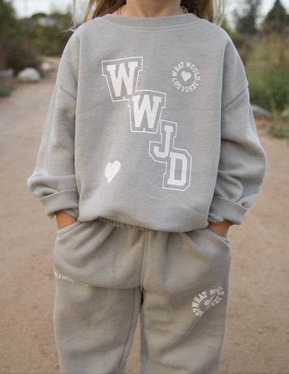 WWJD Varsity Kids Crewneck: 6Y