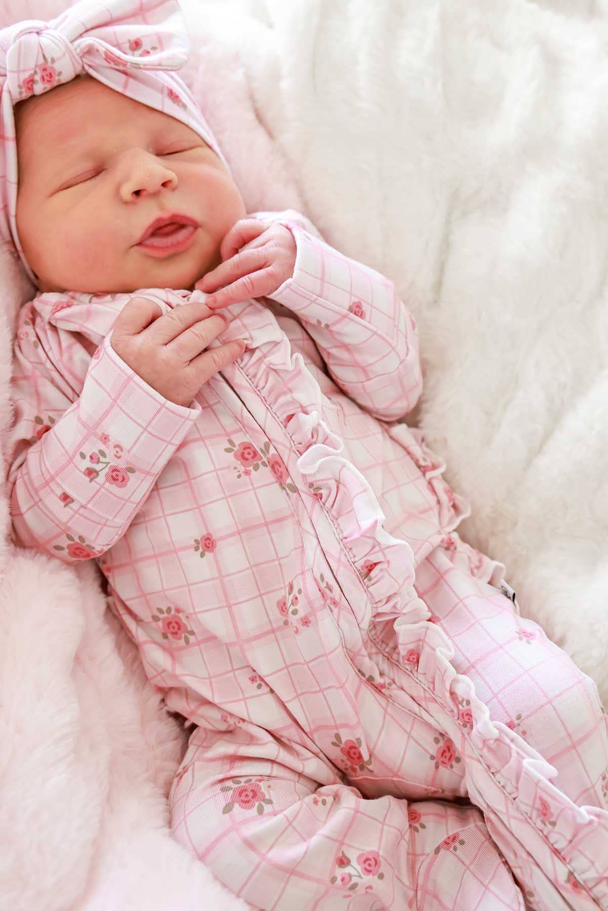 Ruffle Zipper Bamboo Footie | Primrose Plaid