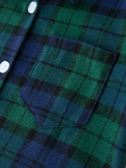 Christmas Boys Green & Navy Plaid Button Down Shirt