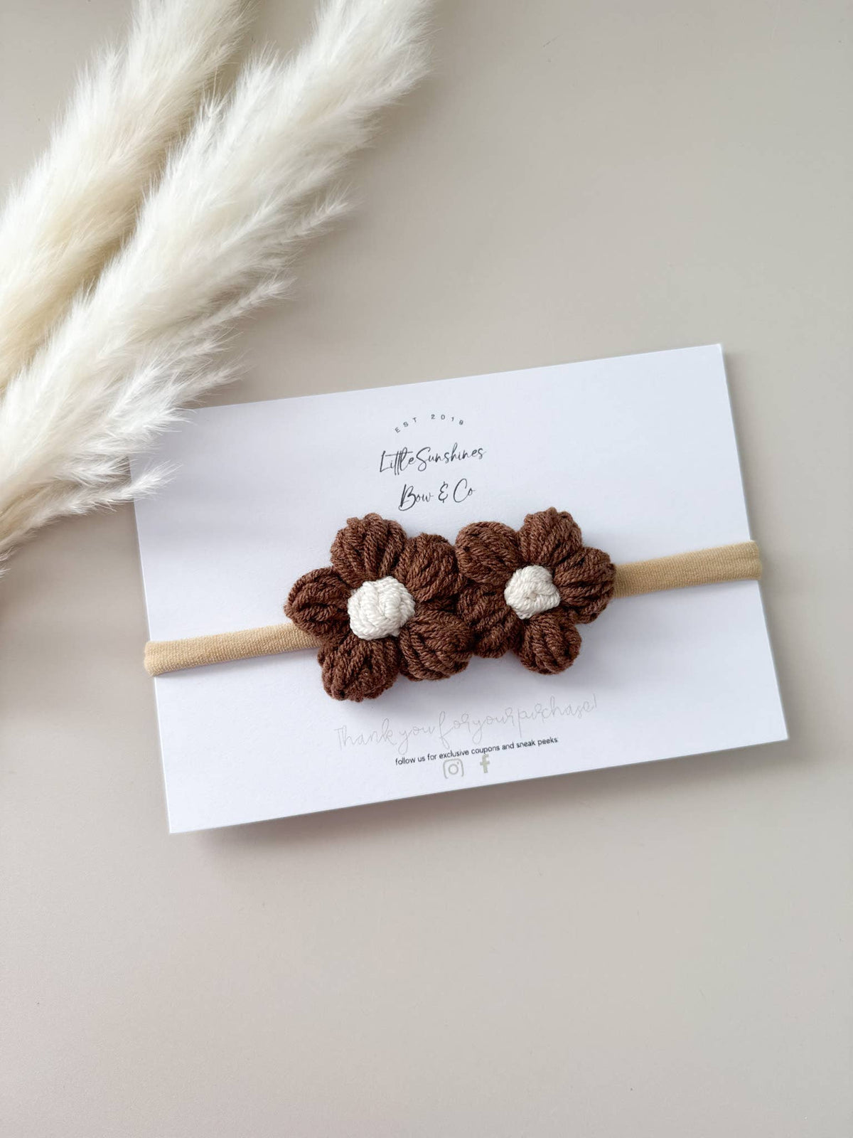 Crochet Flowers Hair Clips & Headbands: Brown & Cream Flower / Nylon Headband