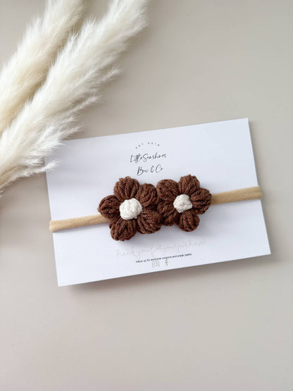 Crochet Flowers Hair Clips & Headbands: Brown & Cream Flower / Nylon Headband